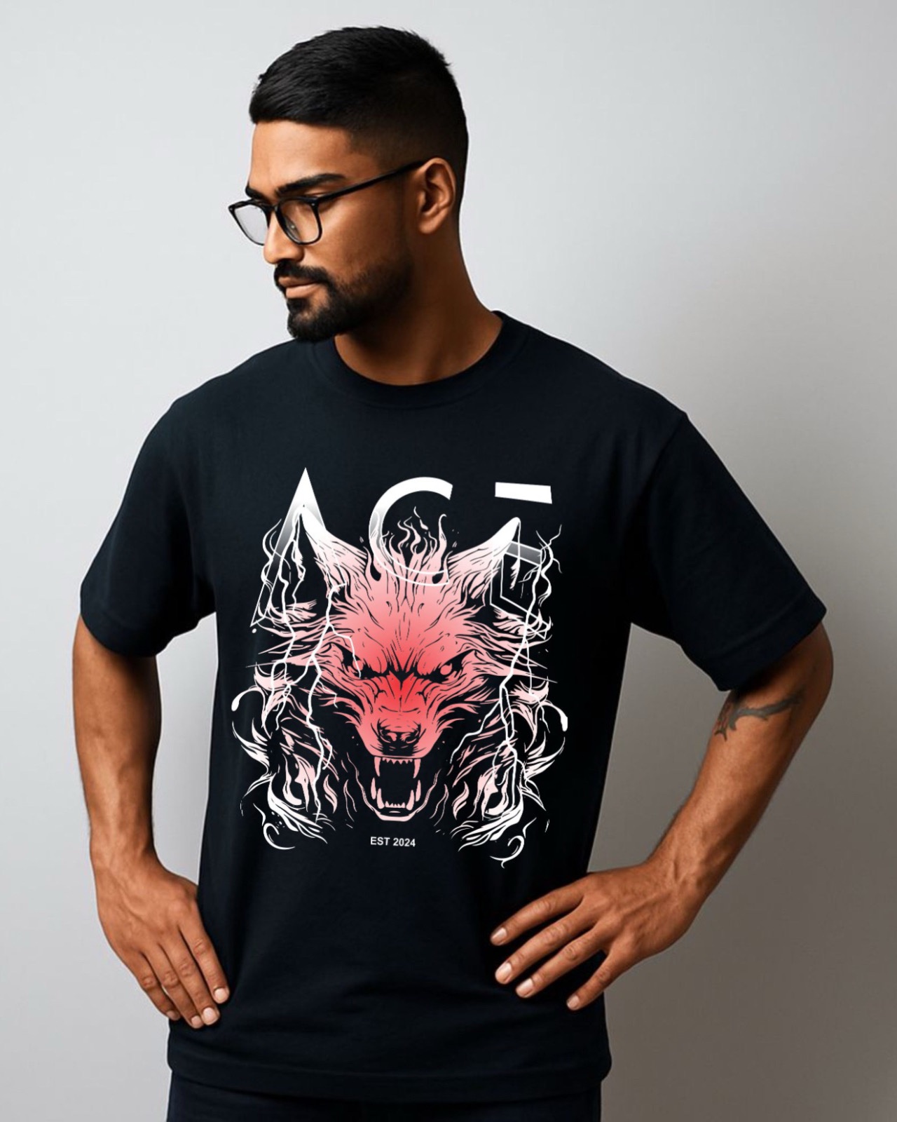 ACE Wolf Oversize Tee - Black - Unisex