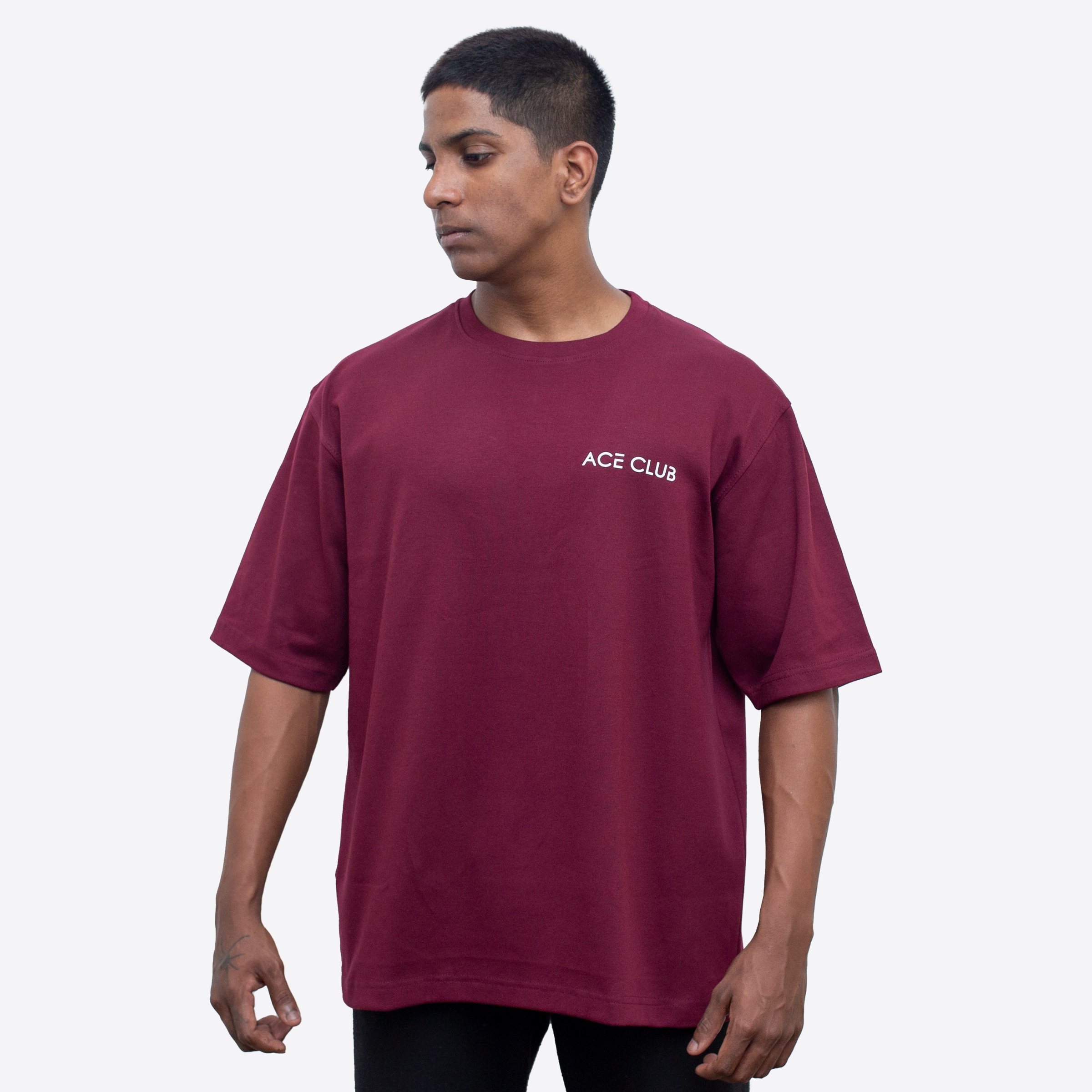 ACE Vintage Skull Graphic Oversize Tee - Maroon - Unsex - Image 2