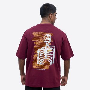 ACE Vintage Skull Graphic Oversize Tee - Maroon - Unsex